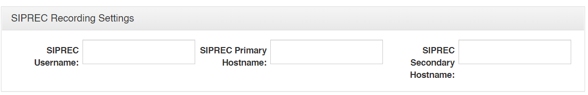 screenshot of the system administration showing the siprec recording settings