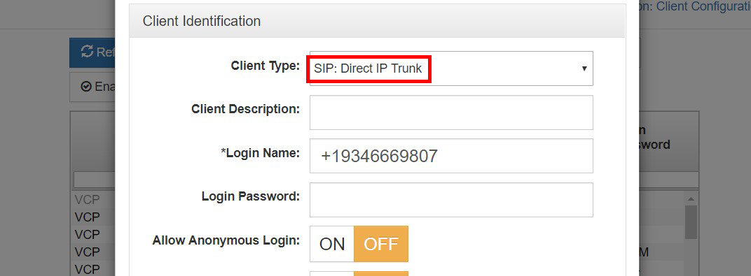 A screenshot of the VLink system administration client configuration menu