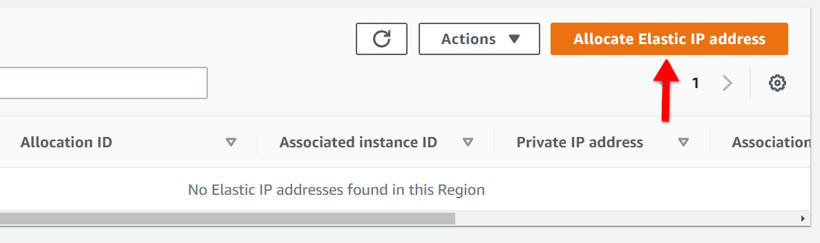 A screenshot of the aws ec2 allocate elastic IP button