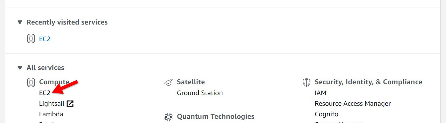 A screenshot of the aws services section