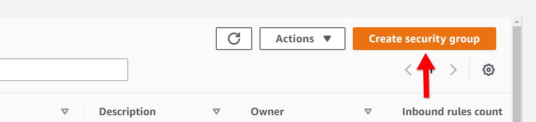 A screenshot of the aws create secuity group button