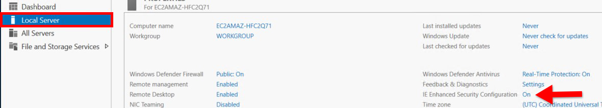 A screenshot of the windows server management menu