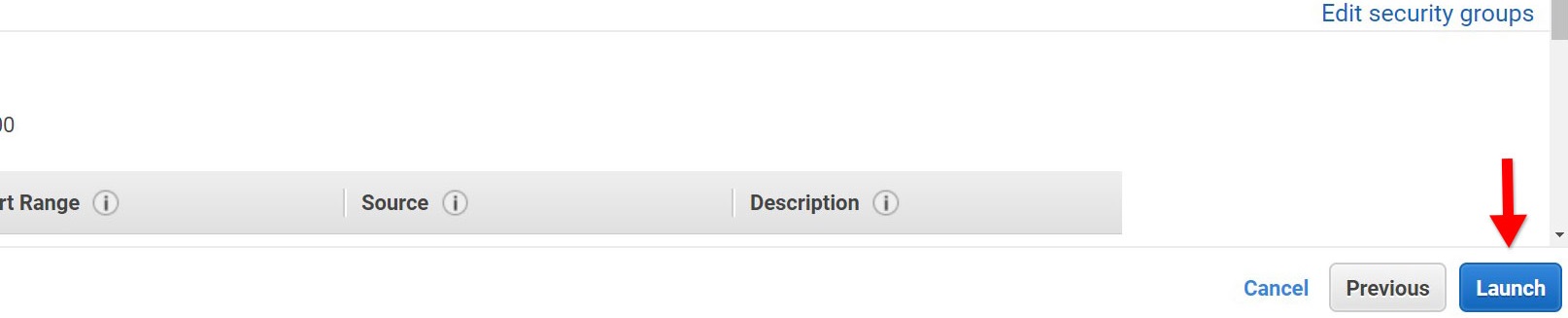 A screenshot of the aws ec2 instance launch button