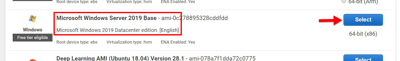 A screenshot of the aws ec2 instance options