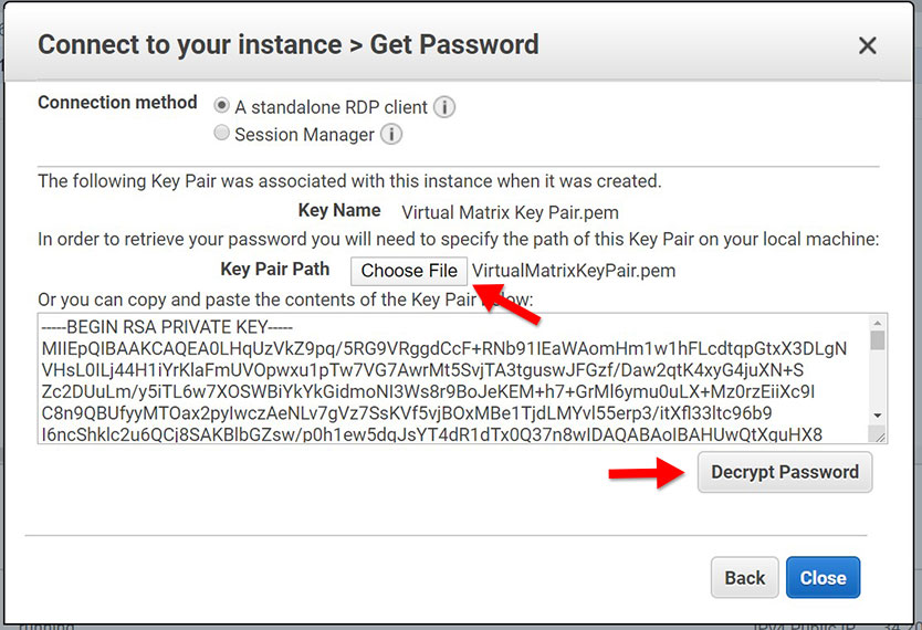 A screenshot of the aws ec2 key pair menu