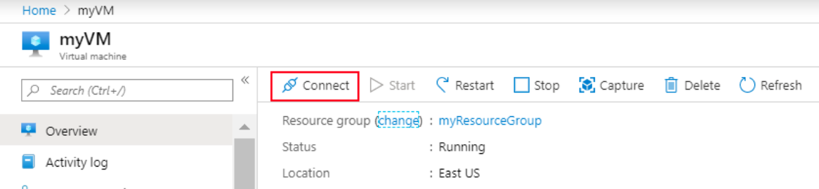 screenshot of azure connect button