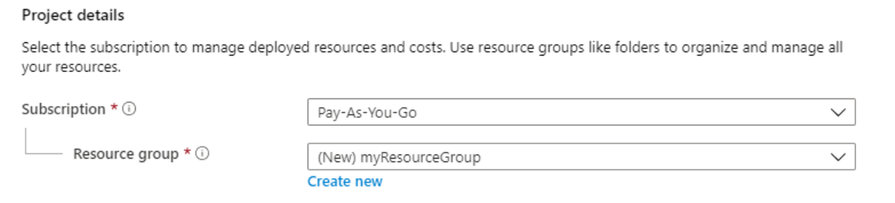 screenshot of azure project details menu