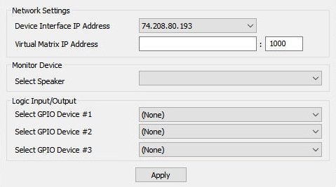 screenshot of the VLink Device Interface configuration menu