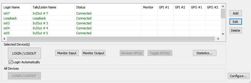 screenshot of the main menu of the vlink device interface