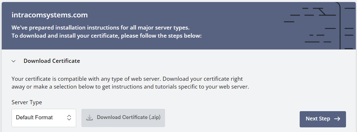 screenshot of zerossl menu