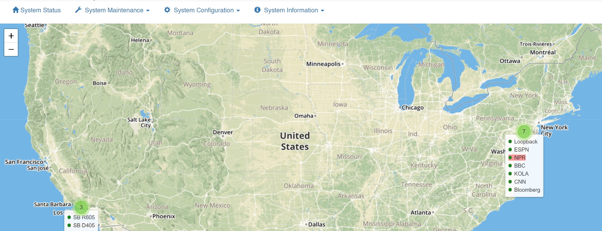 screenshot of vlink system administration geolocation menu