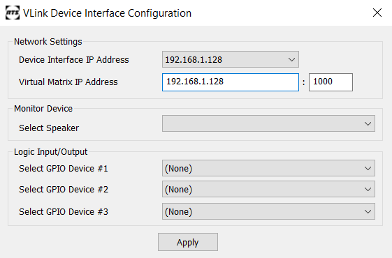 screenshot of vlink device interface